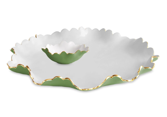 ENCANTO Colette Large Chip and Dip (Leaf Green and White)