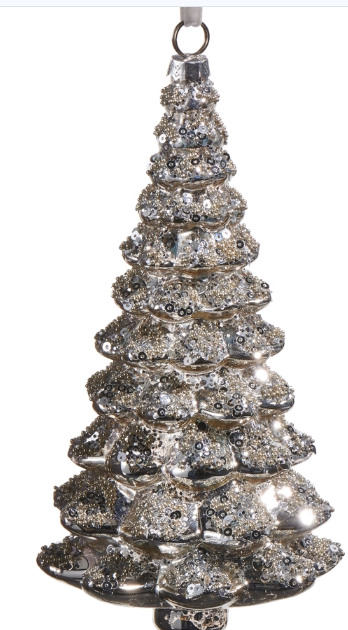 7" Silver Sparkle Tree Ornament