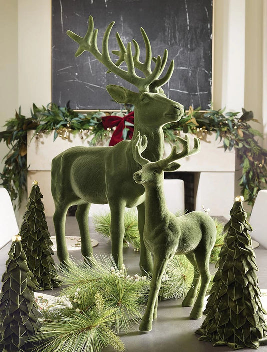 Flocked Reindeer - Forest Green 32"