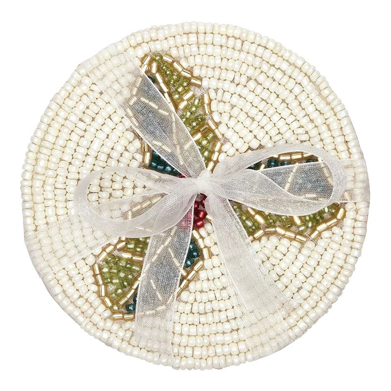 Beaded Holly Coasters - Set of 4