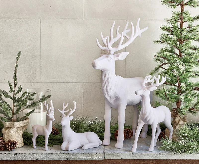 11" Flocked Reindeer - White