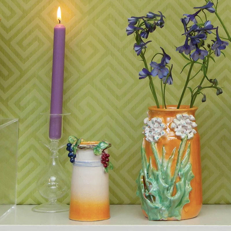 VASE SM WHITE & YELLOW W/ GRAPES