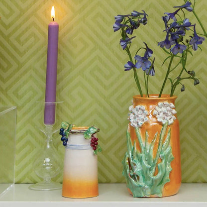 VASE SM WHITE & YELLOW W/ GRAPES