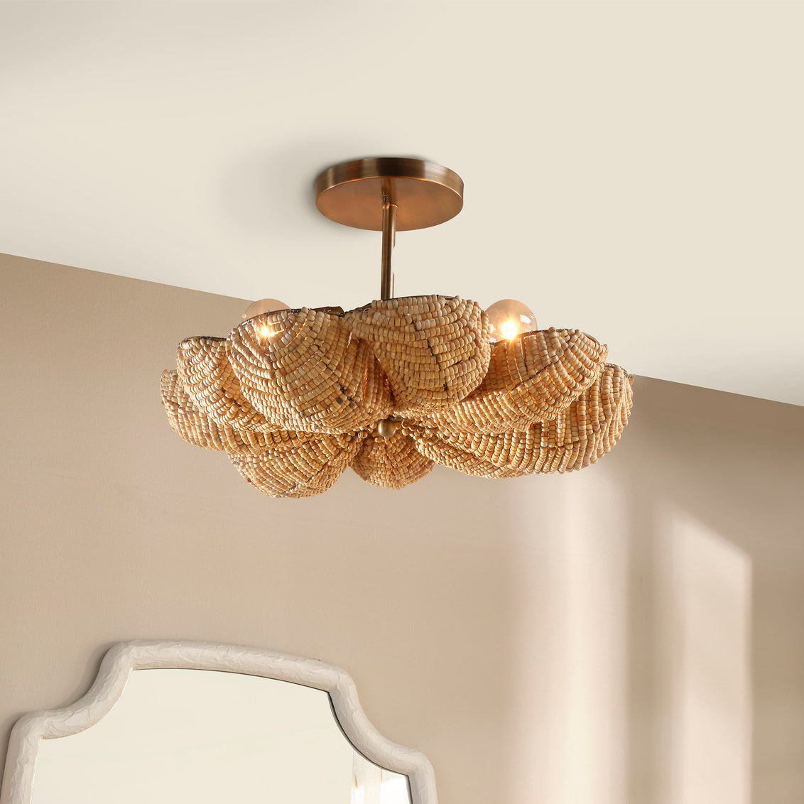 Anguilla Semi-Flush Mount • Natural Wood Beads
