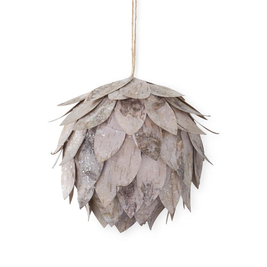 5.25" Glittered Faux Birch Wood Artichoke Ornament
