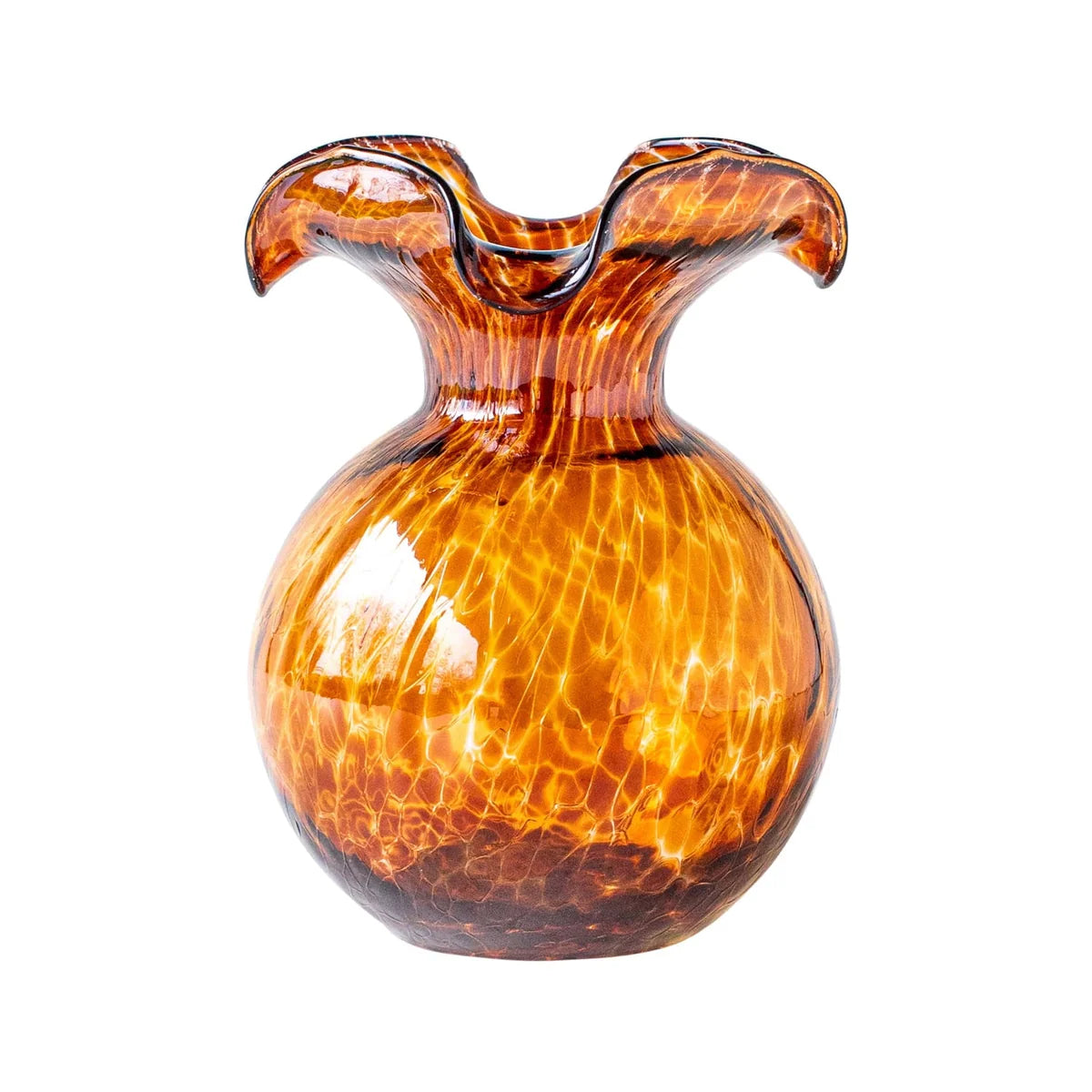 Hibiscus Glass Vase/ Small Brown Fluted Tortoiseshell