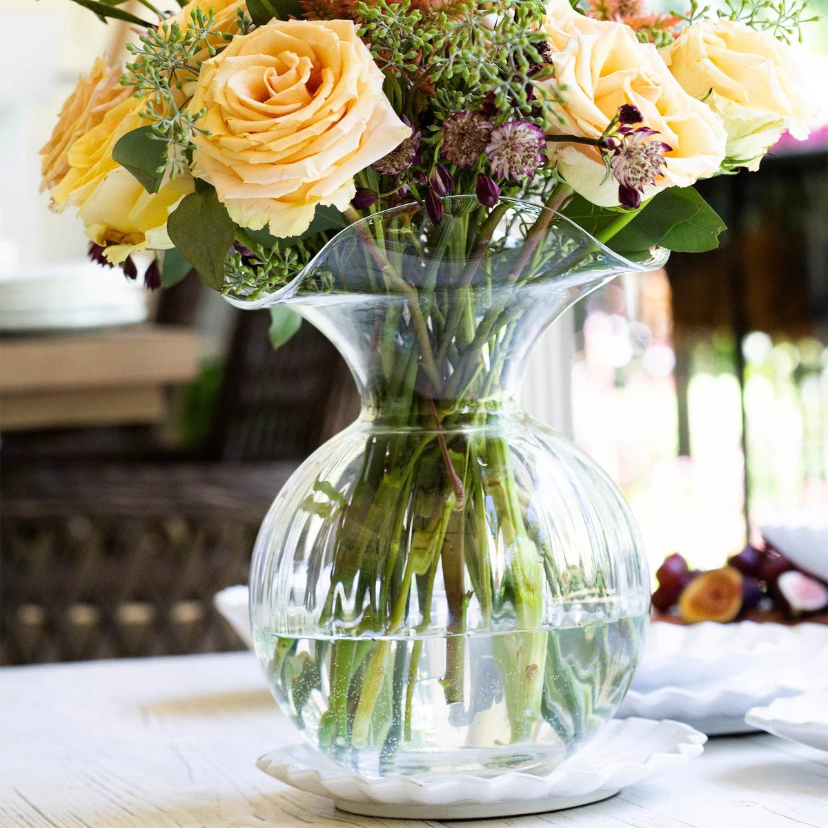 Hibiscus Glass Vase/ Clear Med Fluted