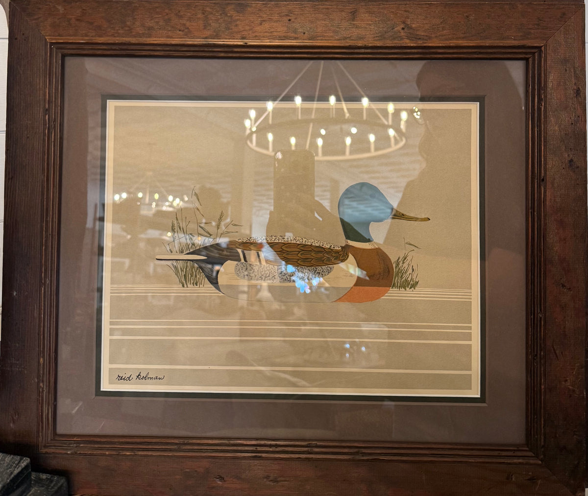 Reid Kolman Duck Painting W/ Brown Frame