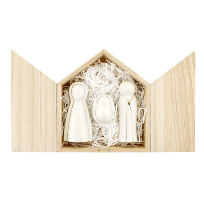 Ceramic Figurines Pine Wood Box - Holy Family - Large