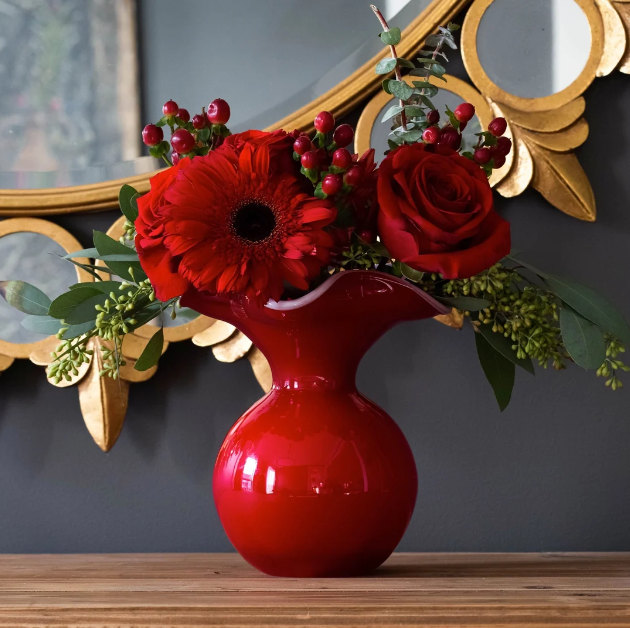Hibiscus Glass Vase / Small Fluted Red