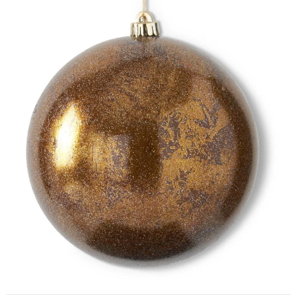 8 Inch Glittered Bronze Round Gold Leaf Shatterproof Ornament