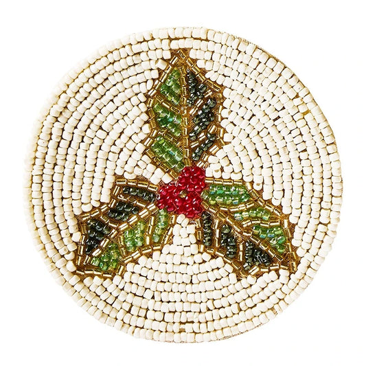 Beaded Holly Coasters - Set of 4