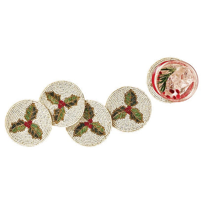 Beaded Holly Coasters - Set of 4