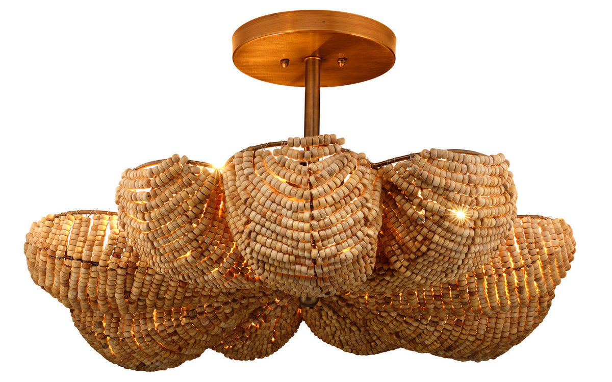 Anguilla Semi-Flush Mount • Natural Wood Beads