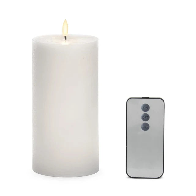 7.75in White LED Wax Pillar Water Candle w/timer and remote