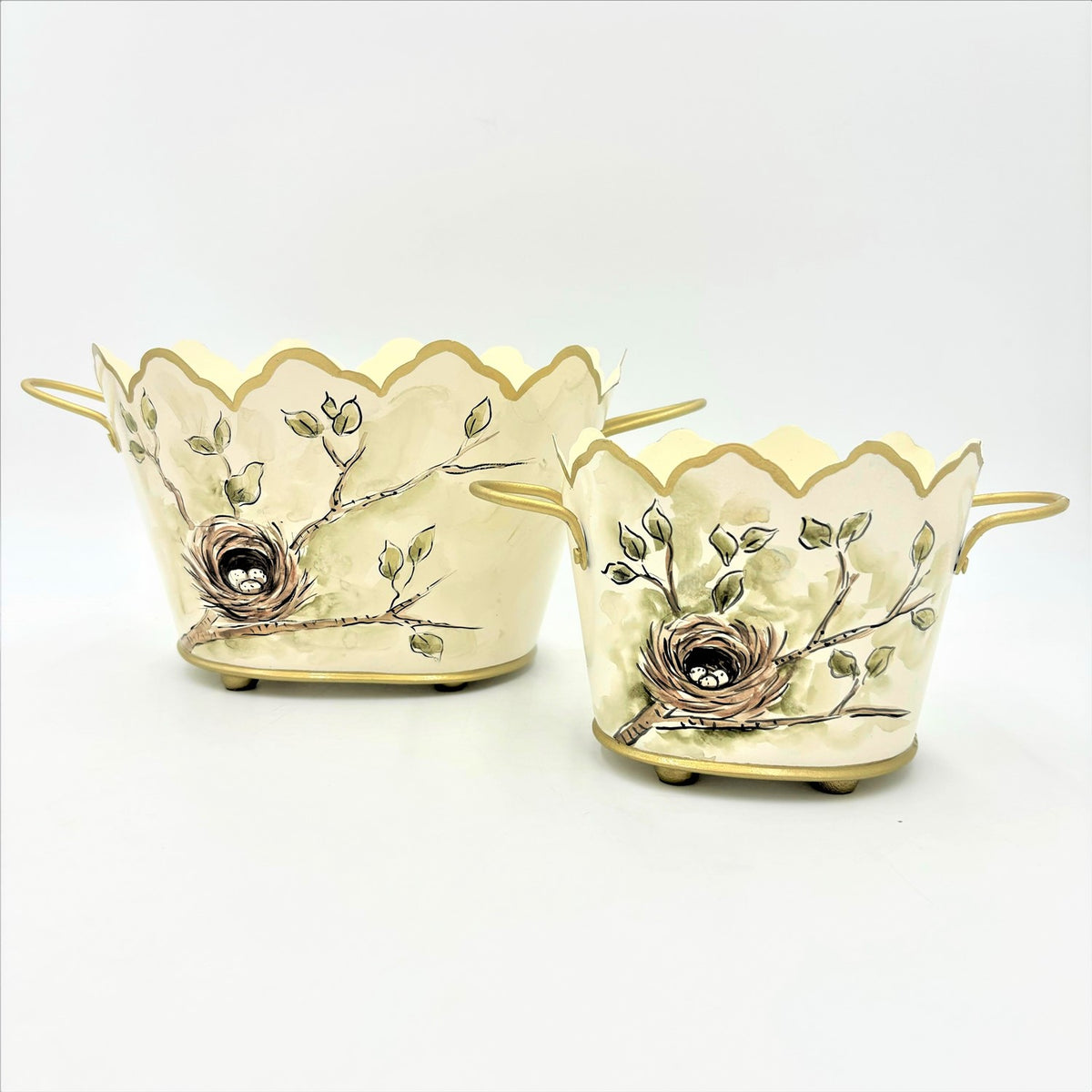 S/2 HP Scalloped Metal Cachepots, Nest, Small