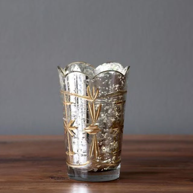 Bronze Relief Pattern Mercury Glass Votive Holder