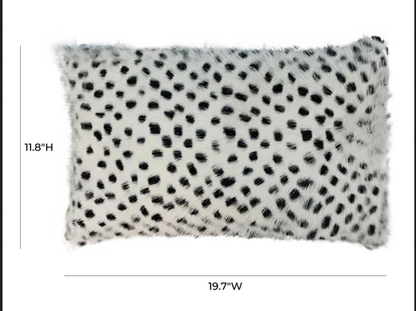 Genuine Goatskin White Fur Throw Pillow w/ Black Dots